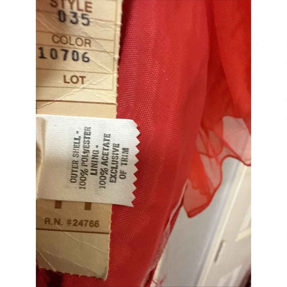 Vtg Red Chiffon Union Made Full Maxi Sweetheart Prom‎ Party Dress Puff Sleeves - Picture 10 of 16